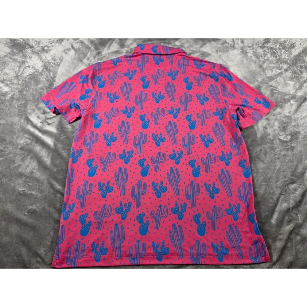Chubbies Performance Polo Men Medium Pink The Grand Mirage Cactus Print NWT - Picture 7 of 7